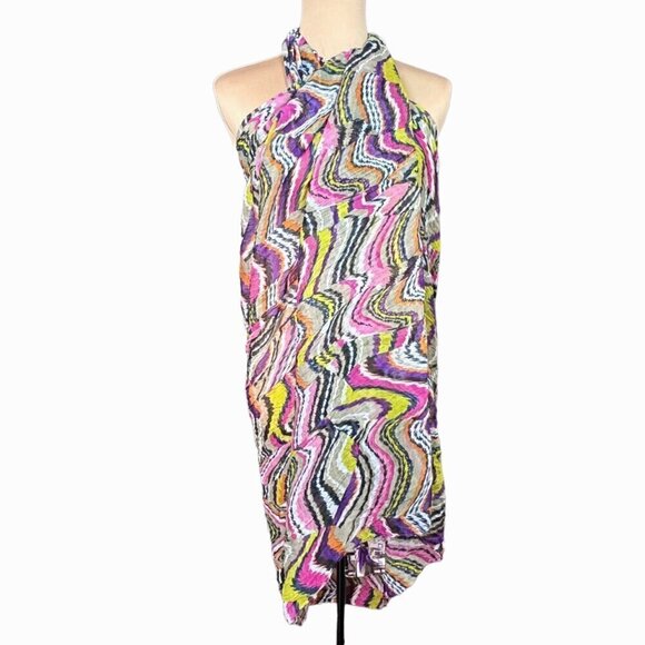 NWT Amrita Singh Chiffon Multicolor Wavy Pattern Scarf Beach Cover-Up Sarong - Picture 10 of 11
